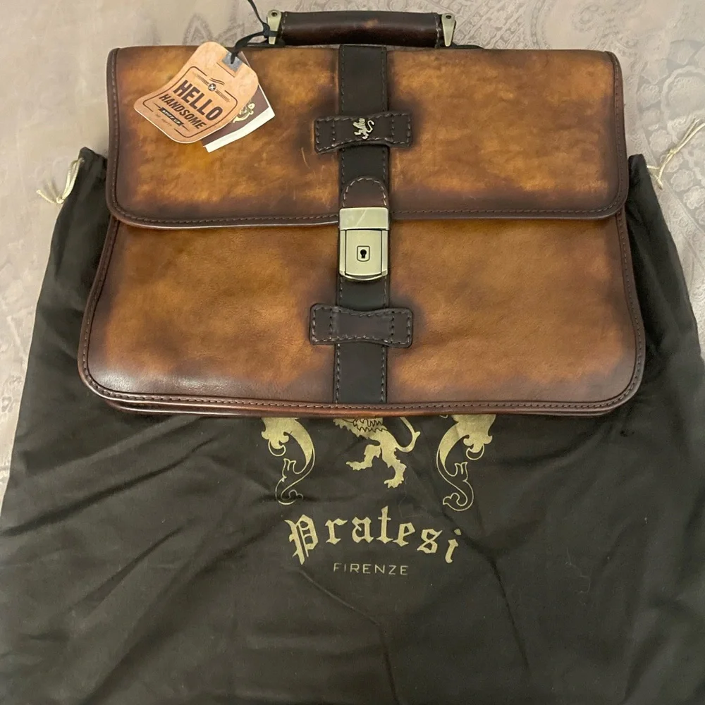 Pratesi Firenze Mens Italian Brown Briefcase
